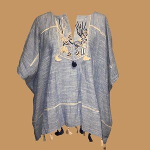 Duet Factory Anthro Tasseled Top/Dress Beach coverup tunic caftan L new